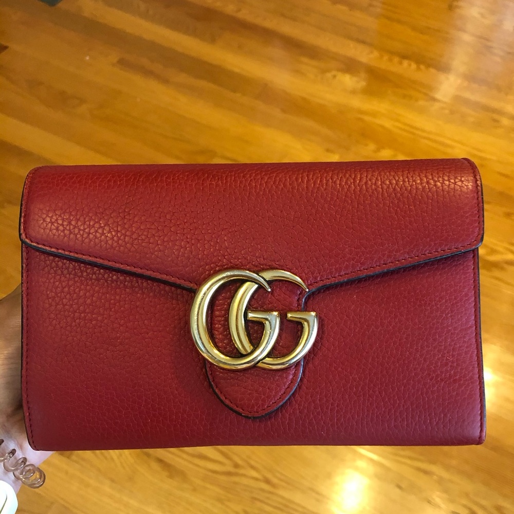 Gucci GG Marmot Red Leather Clutch